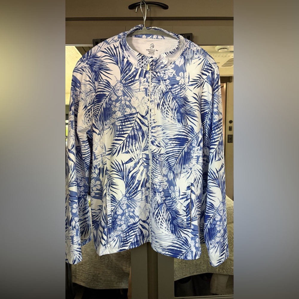 Emerald 18 Blue & White Tropical Zip-Up light weight Jacket